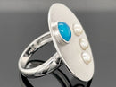 RING AUS 925/- SILBER RHODINIERT MIT KRISTALLOPAL BEH. & SÜßWASSWEZUCHTPERLE