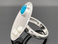 RING AUS 925/- SILBER RHODINIERT MIT KRISTALLOPAL BEH. & SÜßWASSWEZUCHTPERLE