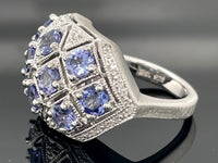 RING AUS 925/- SILBER RHODINIERT/ MATTIERT MIT TANSANIT & DIAMANTEN