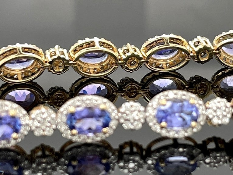 ARMBAND 585/- GELBGOLD MIT TANSANIT AAAA & BRILLANTEN