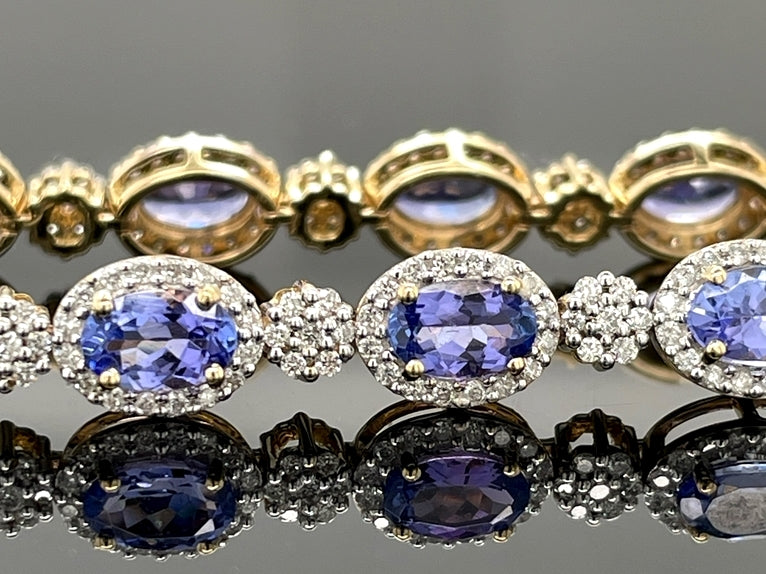 ARMBAND 585/- GELBGOLD MIT TANSANIT AAAA & BRILLANTEN