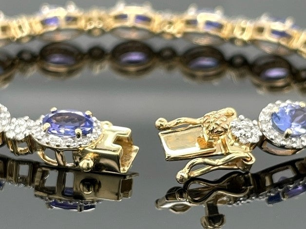 ARMBAND 585/- GELBGOLD MIT TANSANIT AAAA & BRILLANTEN