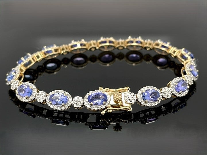 ARMBAND 585/- GELBGOLD MIT TANSANIT AAAA & BRILLANTEN