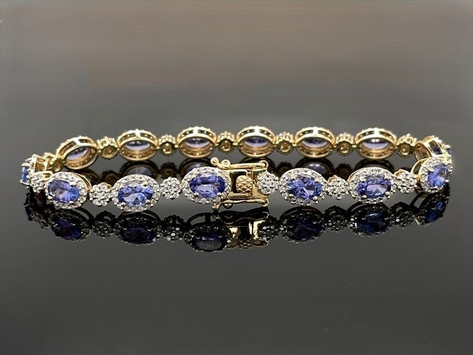 ARMBAND 585/- GELBGOLD MIT TANSANIT AAAA & BRILLANTEN