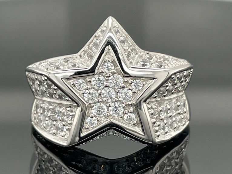 RING AUS 925/- SILBER RHODINIERT MIT ZIRKONIA