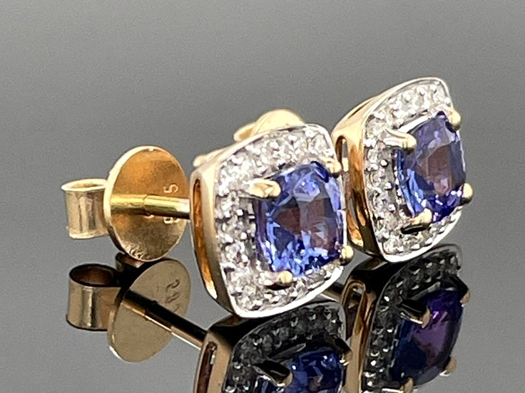 OHRSTECKER AUS 585/- GELBGOLD MIT TANSANIT & BRILLANTEN