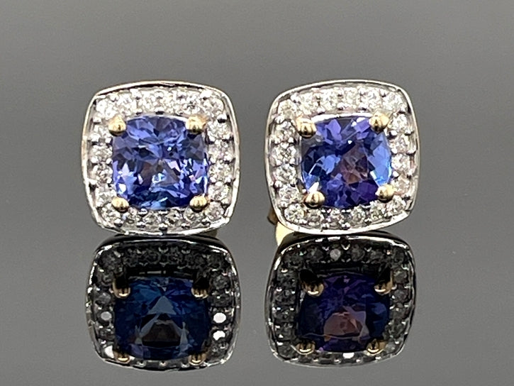 OHRSTECKER AUS 585/- GELBGOLD MIT TANSANIT & BRILLANTEN