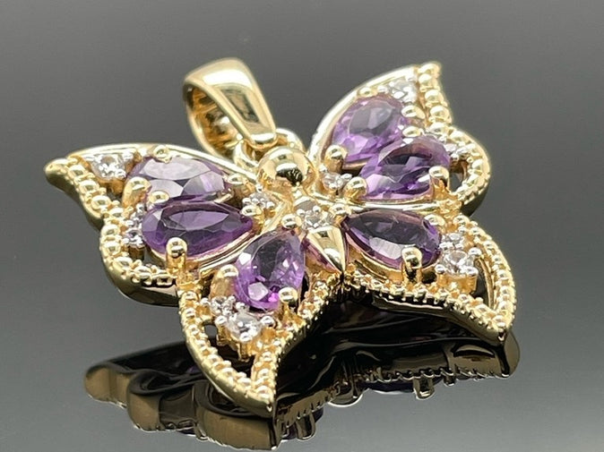 ANHÄNGER AUS 925/- SILBER VERGOLDET MIT AMETHYST & ZIRKON