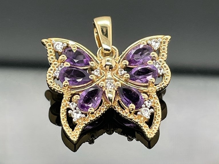 ANHÄNGER AUS 925/- SILBER VERGOLDET MIT AMETHYST & ZIRKON