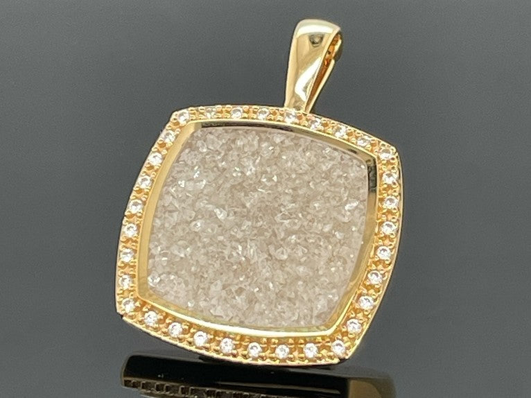 ANHÄNGER AUS 375/- GELBGOLD MIT DIAMANTKRISTALLEN BEH. & ZIRKON