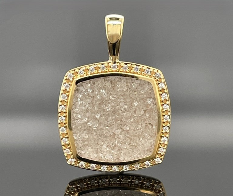 ANHÄNGER AUS 375/- GELBGOLD MIT DIAMANTKRISTALLEN BEH. & ZIRKON