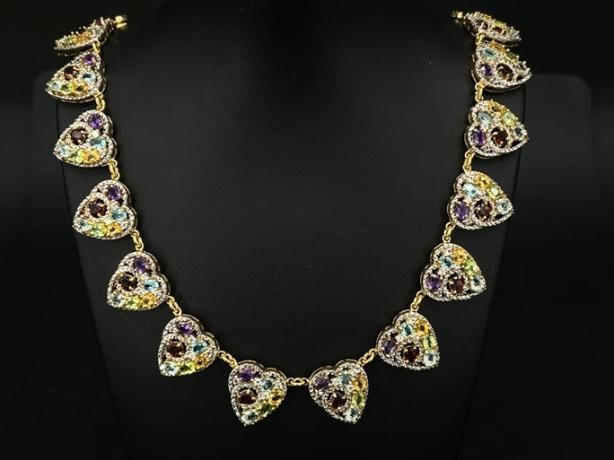 COLLIER 925/- SILBER VERGOLDET MIT MULTI EDELSTEINE