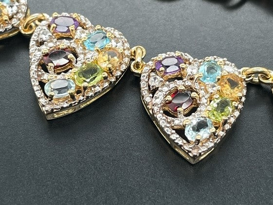 COLLIER 925/- SILBER VERGOLDET MIT MULTI EDELSTEINE