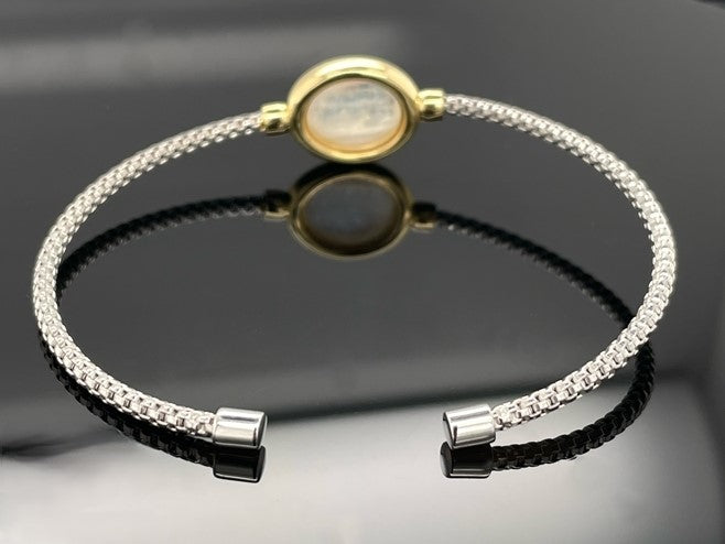 ARMREIF 925/-SILBER RHODINIERT/VERGOLDET MIT RAINBOW MONDSTEIN (ca.3,50 ct.)