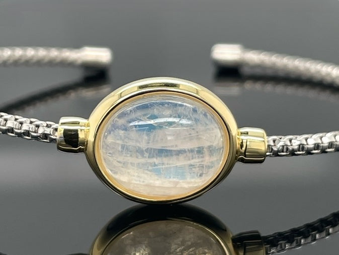 ARMREIF 925/-SILBER RHODINIERT/VERGOLDET MIT RAINBOW MONDSTEIN (ca.3,50 ct.)