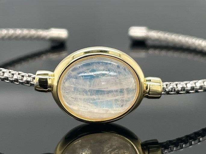 ARMREIF 925/-SILBER RHODINIERT/VERGOLDET MIT RAINBOW MONDSTEIN (ca.3,50 ct.)