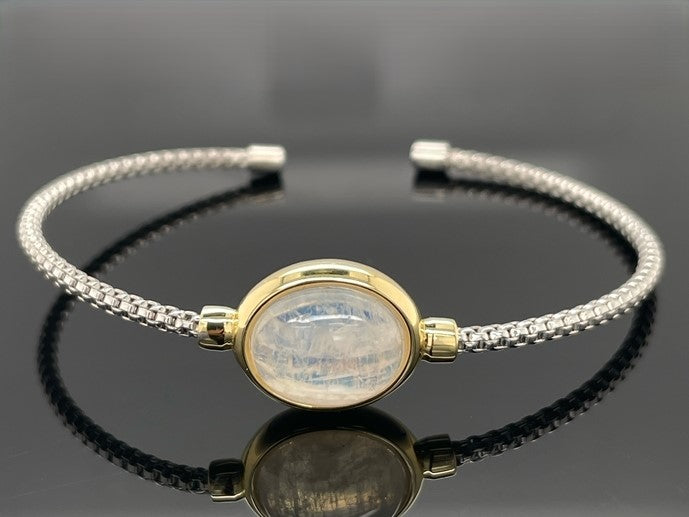 ARMREIF 925/-SILBER RHODINIERT/VERGOLDET MIT RAINBOW MONDSTEIN (ca.3,50 ct.)