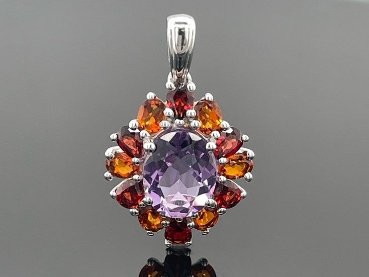 ANHÄNGER AUS 925/- SILBER RHODINIERT MIT MULTI EDELSTEINE