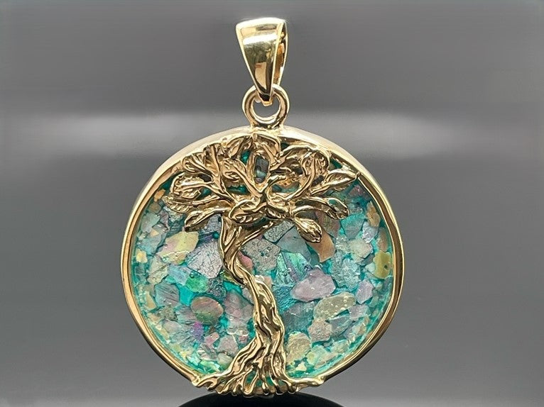 ANHÄNGER AUS 925/- SILBER VERGOLDET MIT RÖMISCHEM GLAS
