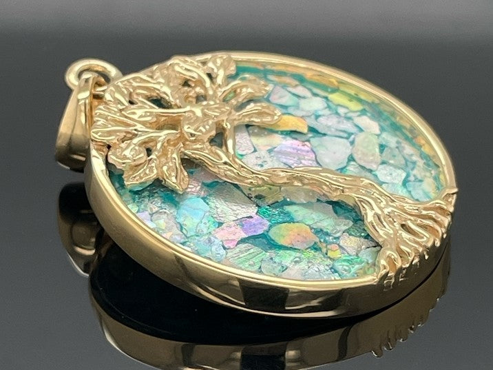 ANHÄNGER AUS 925/- SILBER VERGOLDET MIT RÖMISCHEM GLAS