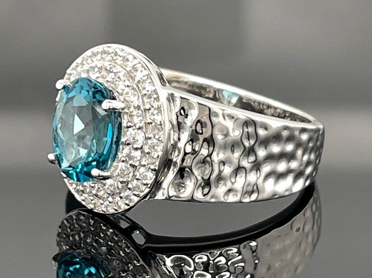 RING AUS 925/- SILBER RHODINIERT MIT LONDON BLUE TOPAS & ZIRKON