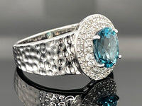 RING AUS 925/- SILBER RHODINIERT MIT LONDON BLUE TOPAS & ZIRKON