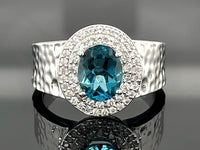RING AUS 925/- SILBER RHODINIERT MIT LONDON BLUE TOPAS & ZIRKON