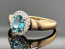 RING AUS 925/- SILBER VERGOLDET MIT ZIRKON BLAU & WEIß