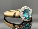 RING AUS 925/- SILBER VERGOLDET MIT ZIRKON BLAU & WEIß