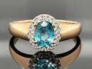 RING AUS 925/- SILBER VERGOLDET MIT ZIRKON BLAU & WEIß