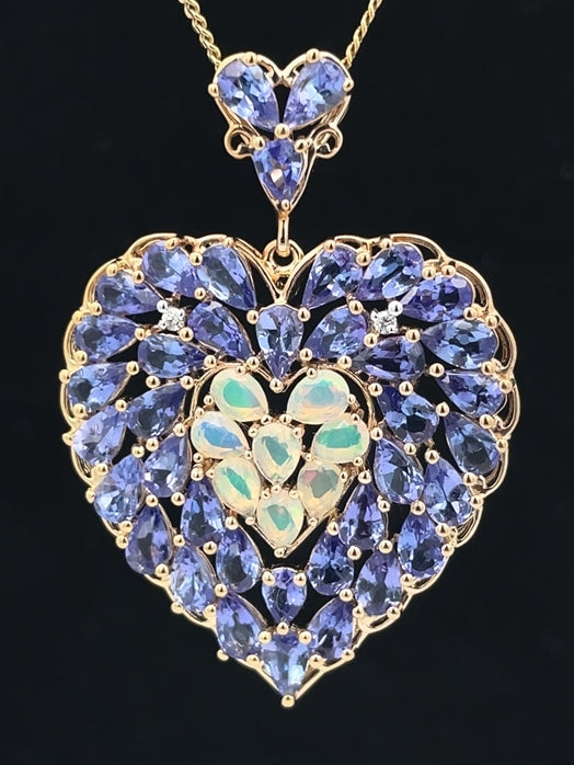 ANHÄNGER AUS 925/- SILBER VERGOLDET MIT TANSANIT & ÄTHIOP. OPAL