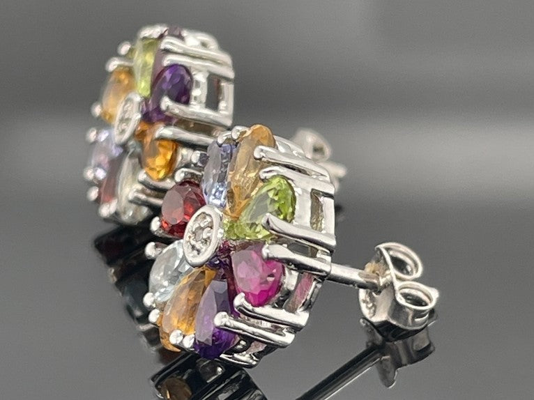 OHRSTECKER AUS 925/- SILBER RHODINIERT MIT MULTI EDELSTEINE