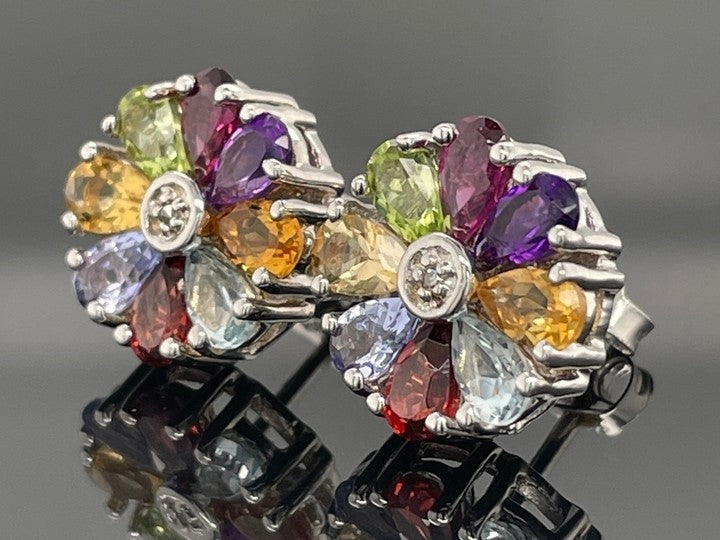 OHRSTECKER AUS 925/- SILBER RHODINIERT MIT MULTI EDELSTEINE