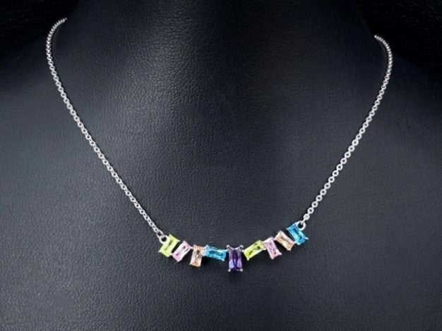 KETTE MIT ANHÄNGER AUS 925/- SILBER RHODINIERT MIT MULTI ZIRKONIA