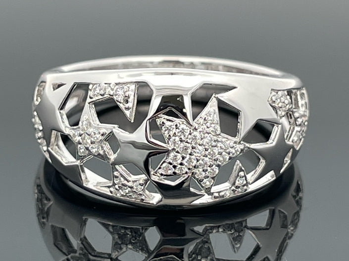 RING AUS 925/- SILBER RHODINIERT MIT ZIRKONIA