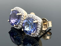 OHRSTECKER AUS 585/- GELBGOLD MIT TANSANIT AAA & BRILLANTEN (GES.CA. 0,15 ct.)