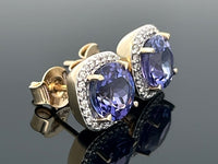 OHRSTECKER AUS 585/- GELBGOLD MIT TANSANIT AAA & BRILLANTEN (GES.CA. 0,15 ct.)