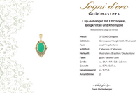 CLIP ANHÄNGER AUS 375/- GELBGOLD MIT CHRYSOPRAS, BERGKRISTALL & RHEINGOLD