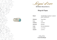 RING AUS 925/- SILBER RHODINIERT MIT TOPAS (BEH.) PARAIBAFARBEN (CA. 0,9 ct.)