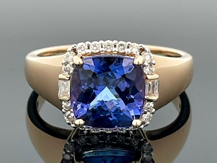 RING GR.17 (54) AUS 585/- GELBGOLD MIT TANSANIT AAAAA & BRILLANTEN (GES.CA. 0,25ct.)