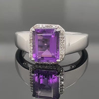 RING AUS 925/- SILBER RHODINIERT MIT AMETHYST & DIAMANTEN