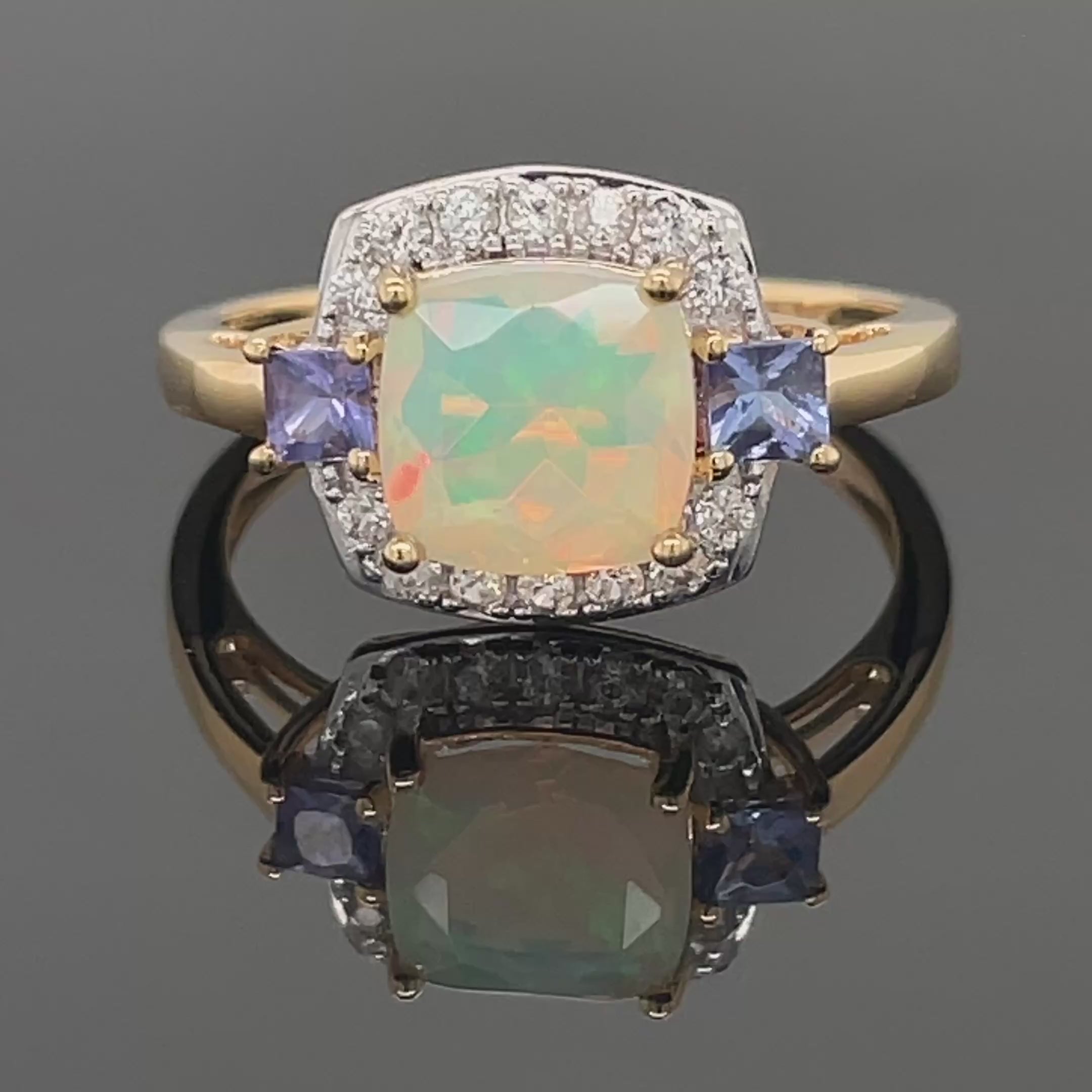 RING AUS 925/- SILBER VERGOLDET MIT OPAL, TANSANIT & ZIRKON