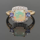 RING AUS 925/- SILBER VERGOLDET MIT OPAL, TANSANIT & ZIRKON