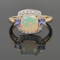 RING AUS 925/- SILBER VERGOLDET MIT OPAL, TANSANIT & ZIRKON