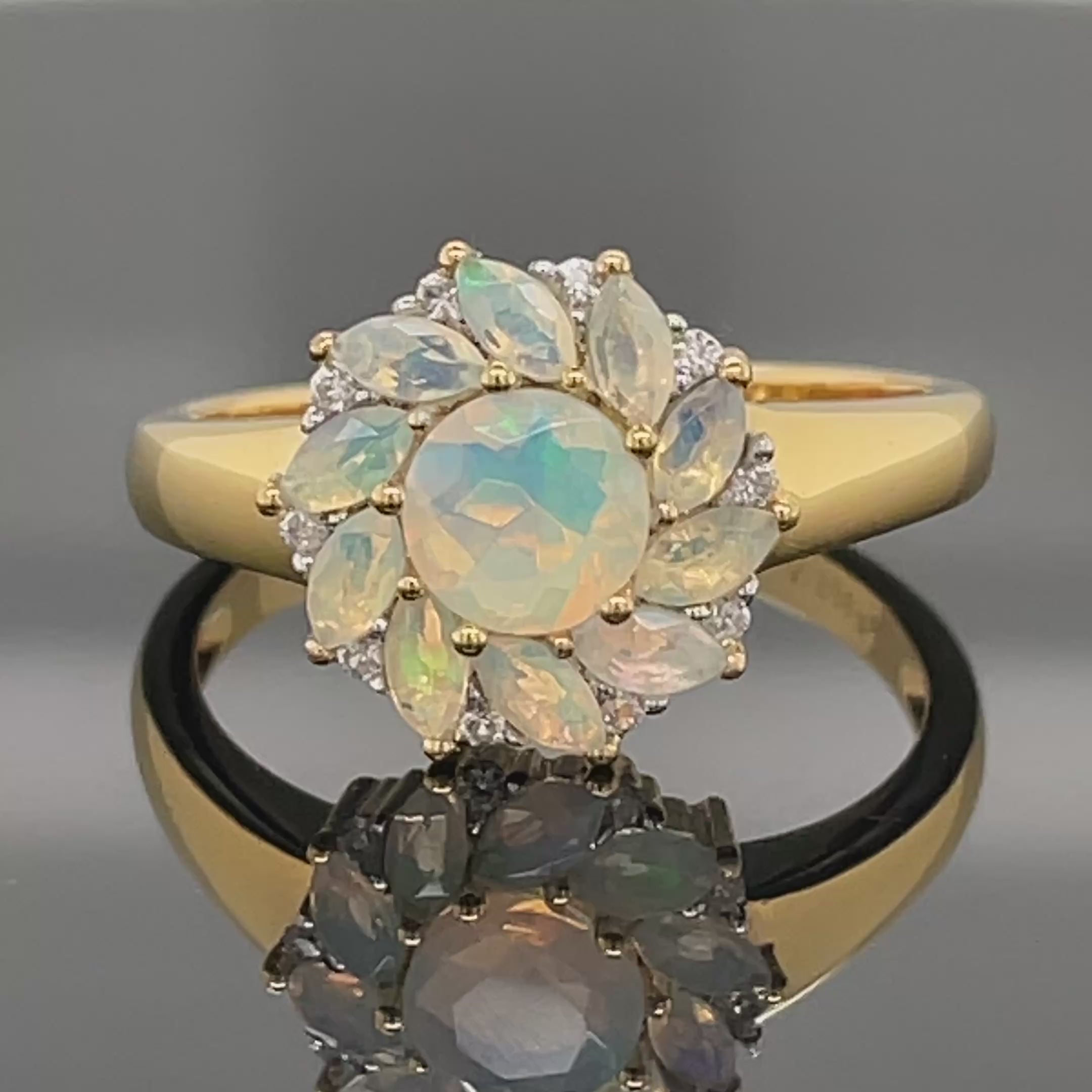 RING AUS 925/- SILBER VERGOLDET MIT ÄTHIOP. OPAL & ZIRKON