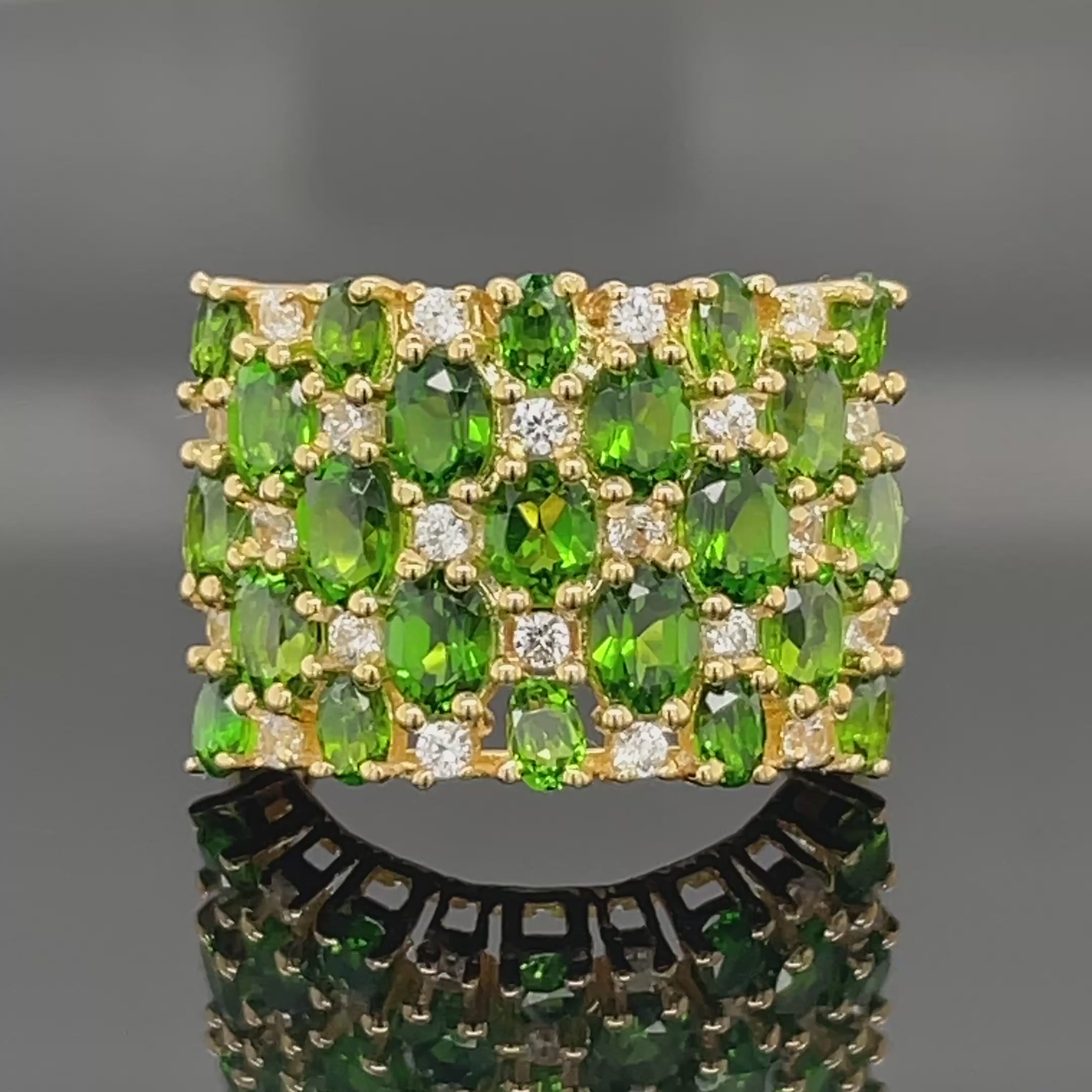 RING AUS 925/- SILBER VERGOLDET MIT CHROMDIOPSID & ZIRKON