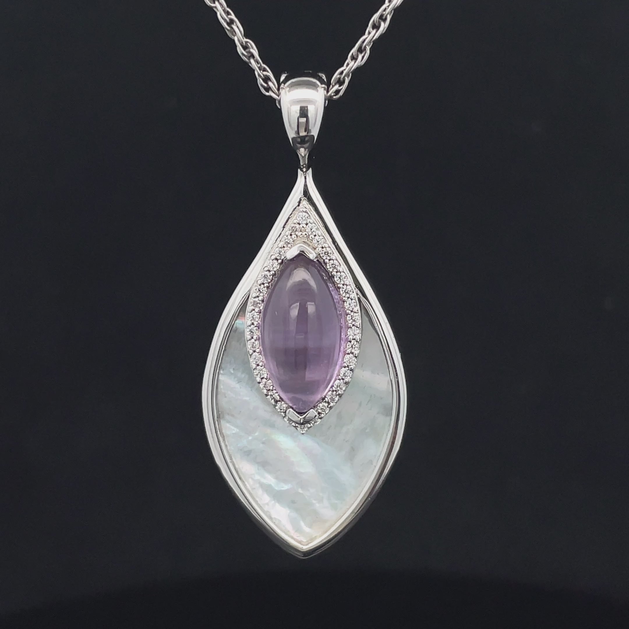 CLIP ANHÄNGER AUS 925/- SILBER RHODINIERT MIT AMETHYST, PERLMUTT & ZIRKON