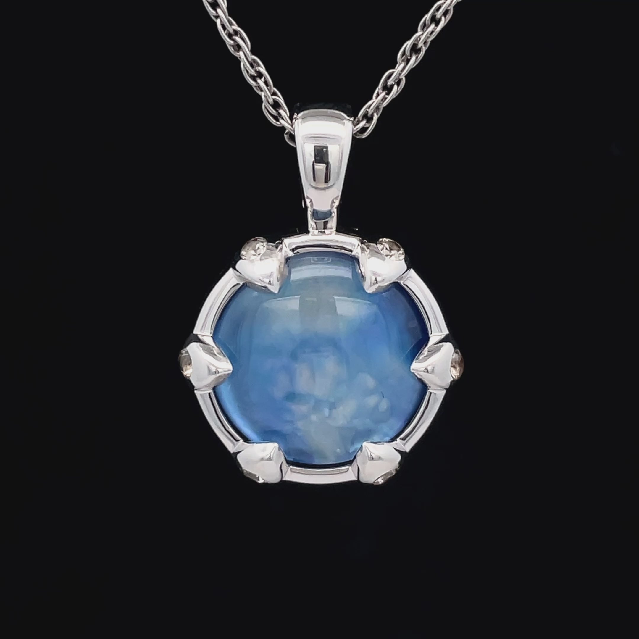 CLIP ANHÄNGER AUS 925/- SILBER RHODINIERT MIT BERGKRISTALL/PERLMUTT-DUBL.BEH. & ZIRKON