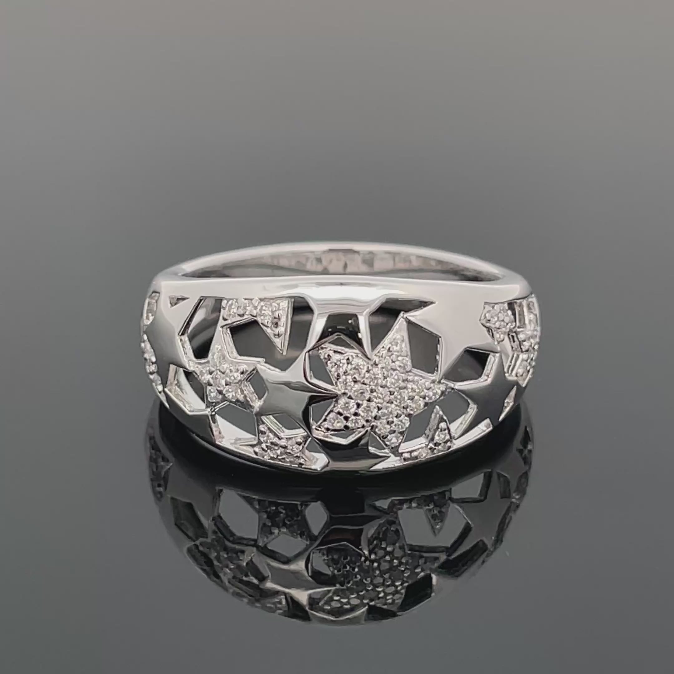 RING AUS 925/- SILBER RHODINIERT MIT ZIRKONIA