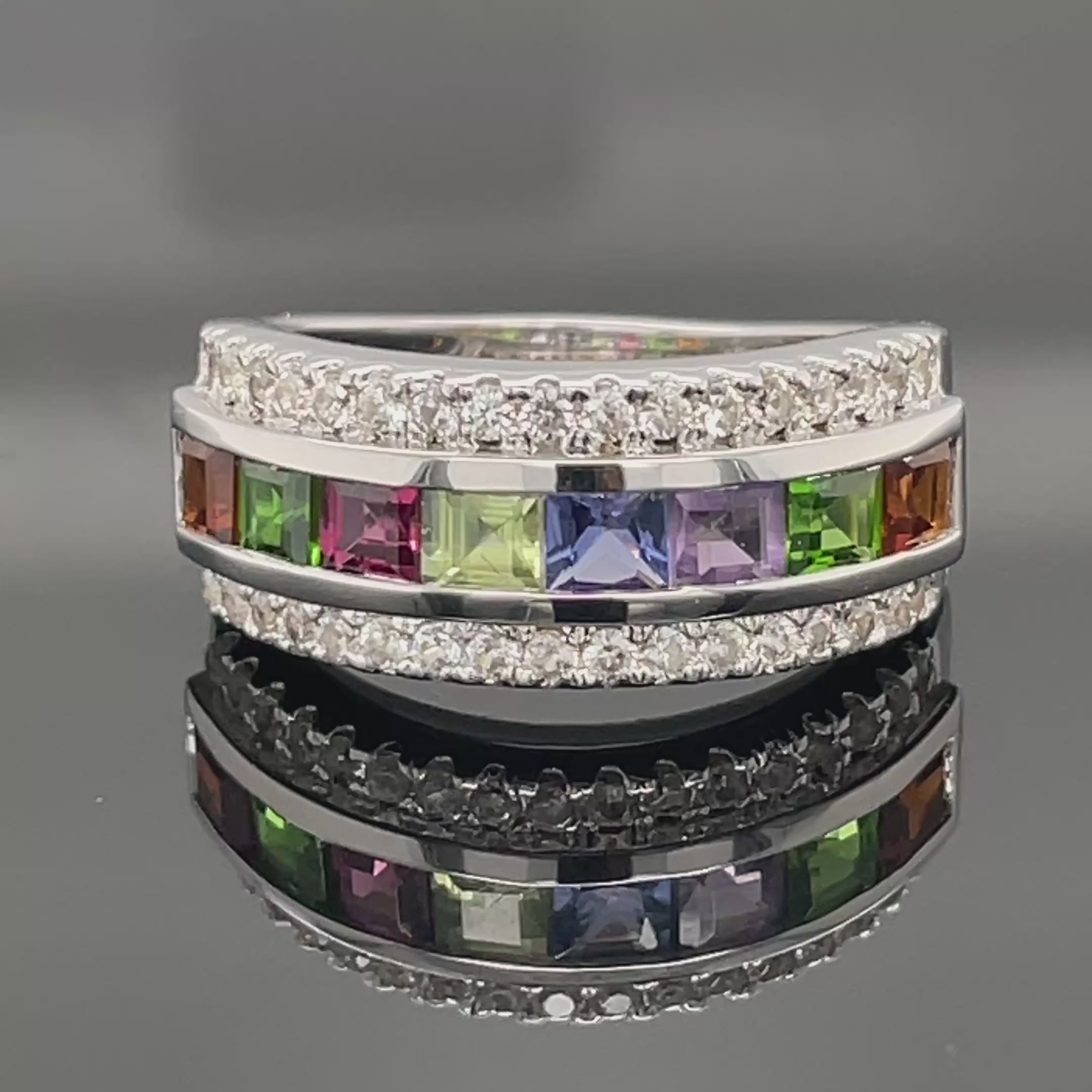 RING AUS 925/- SILBER RHODINIERT MIT MULTI EDELSTEINE (GES. CA.1,60 ct.)